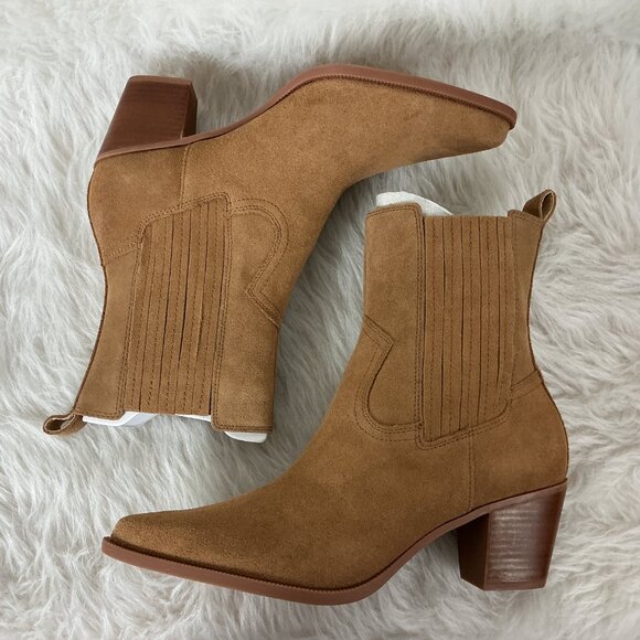 Dolce Vita Brown Tan Slim Pointed Toe Suede Ankle Cowboy Boots Boots NWOB 9.5 - Picture 6 of 8